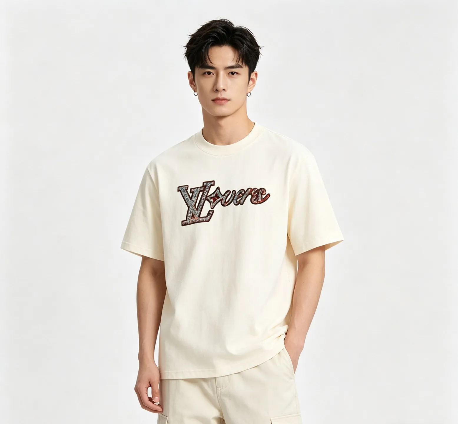 Louis Vuitton/Louis Vuitton beaded embroidered monogram short sleeves